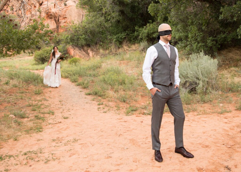 first look wedding portrait