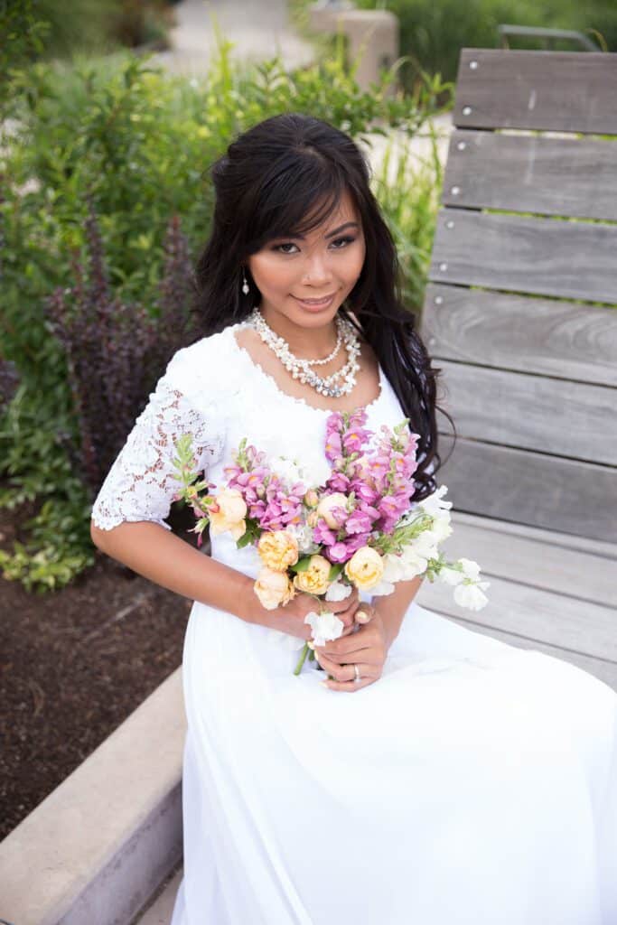 bride and flowers