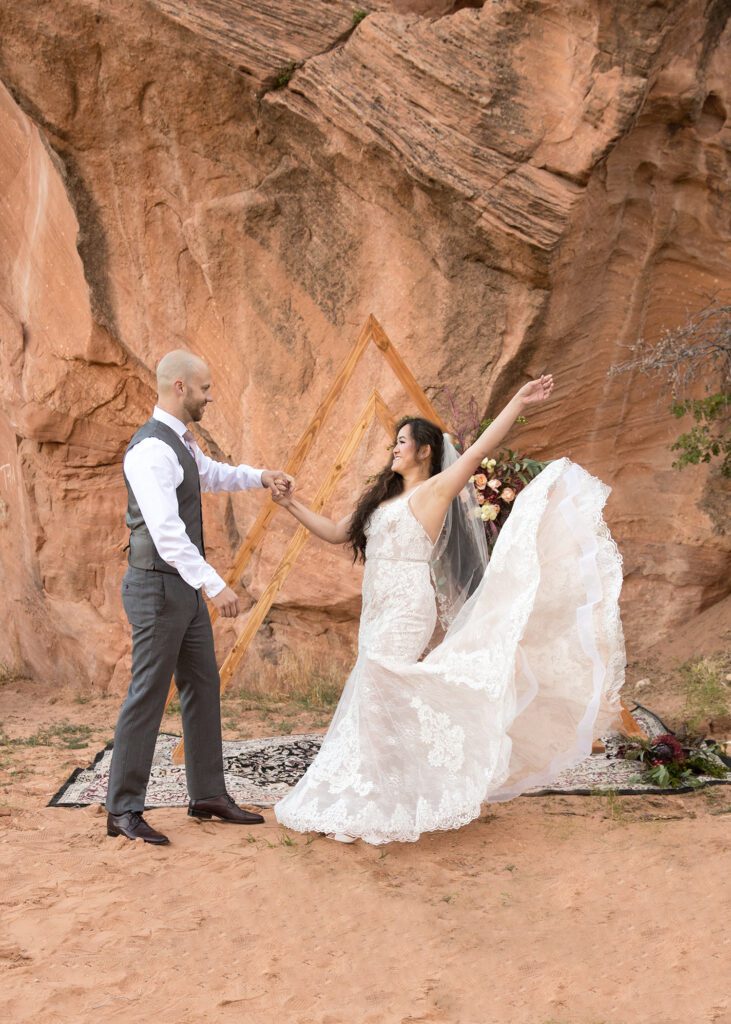 bride and groom dancing