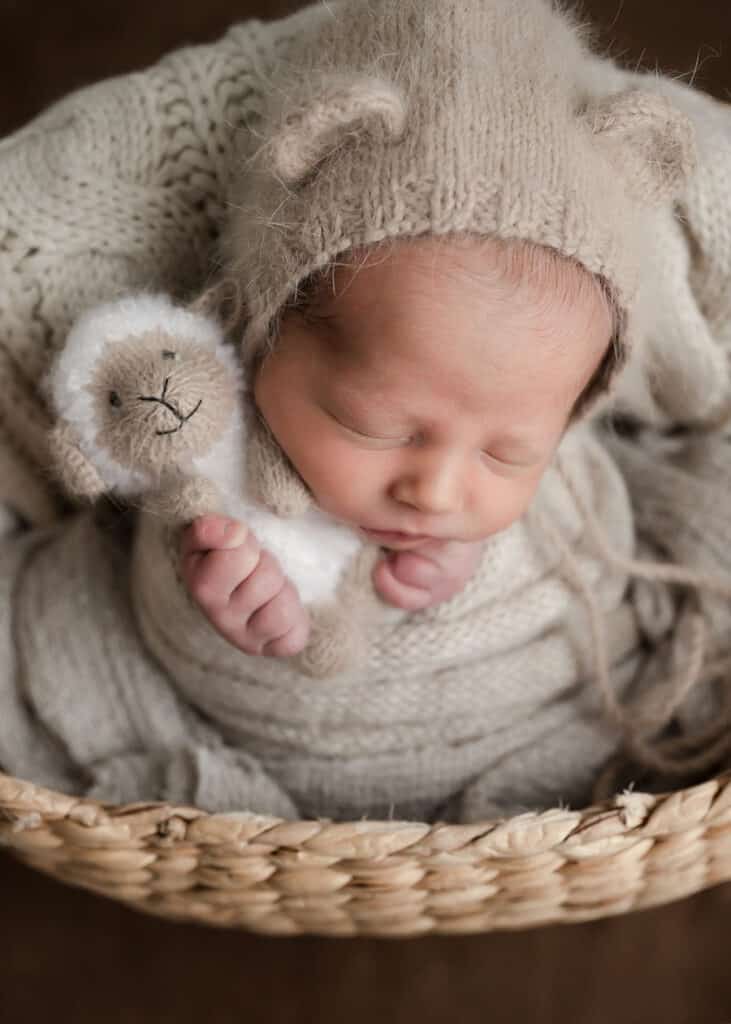 newborn with sheep