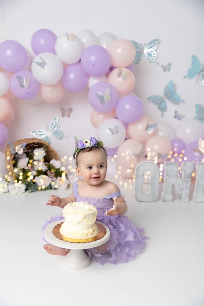 utah county cake smash fairy butterfly first birthday photos