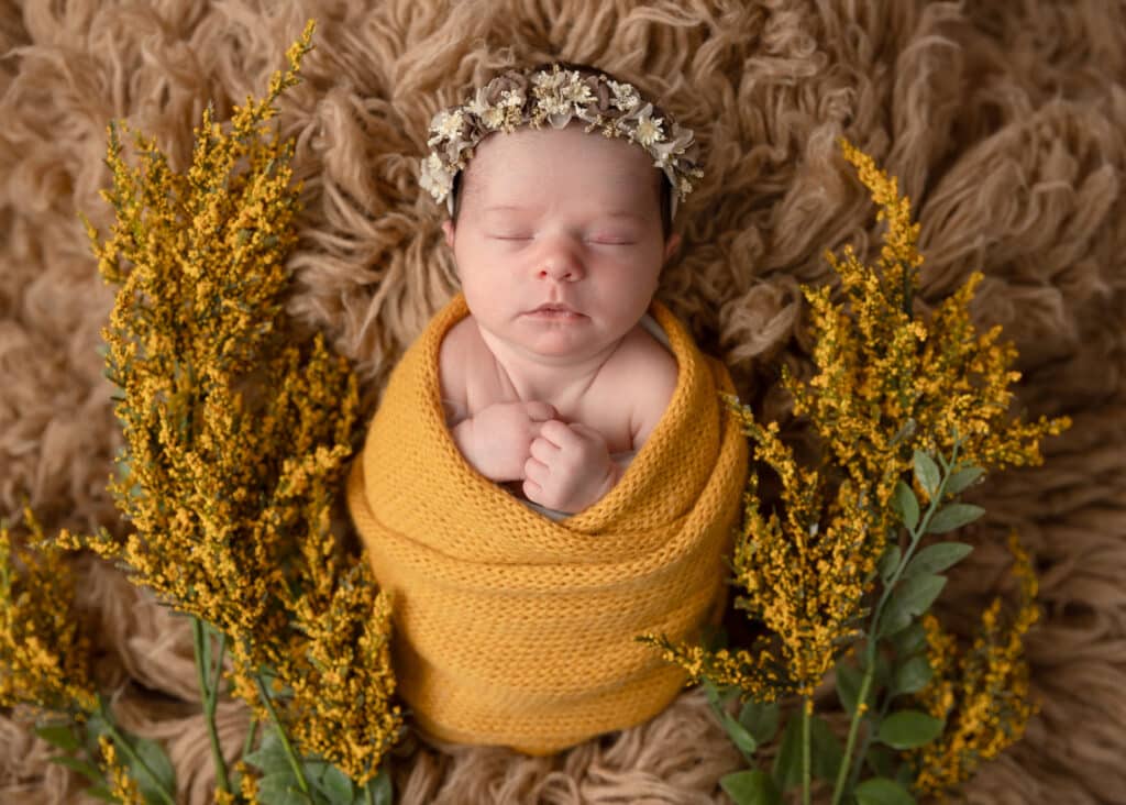 newborn photography props flokati and flowers