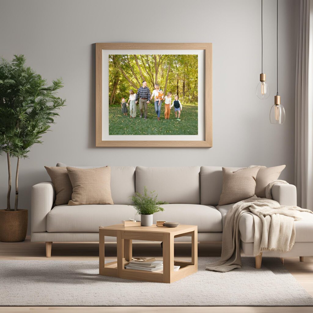 living room with picture taken by Utah County family photographer